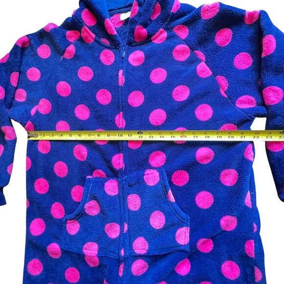 Footed Pajamas Hooded Purple Pink Polka Dot Fleece Zipper Closure Pocket Warm - Picture 16 of 16